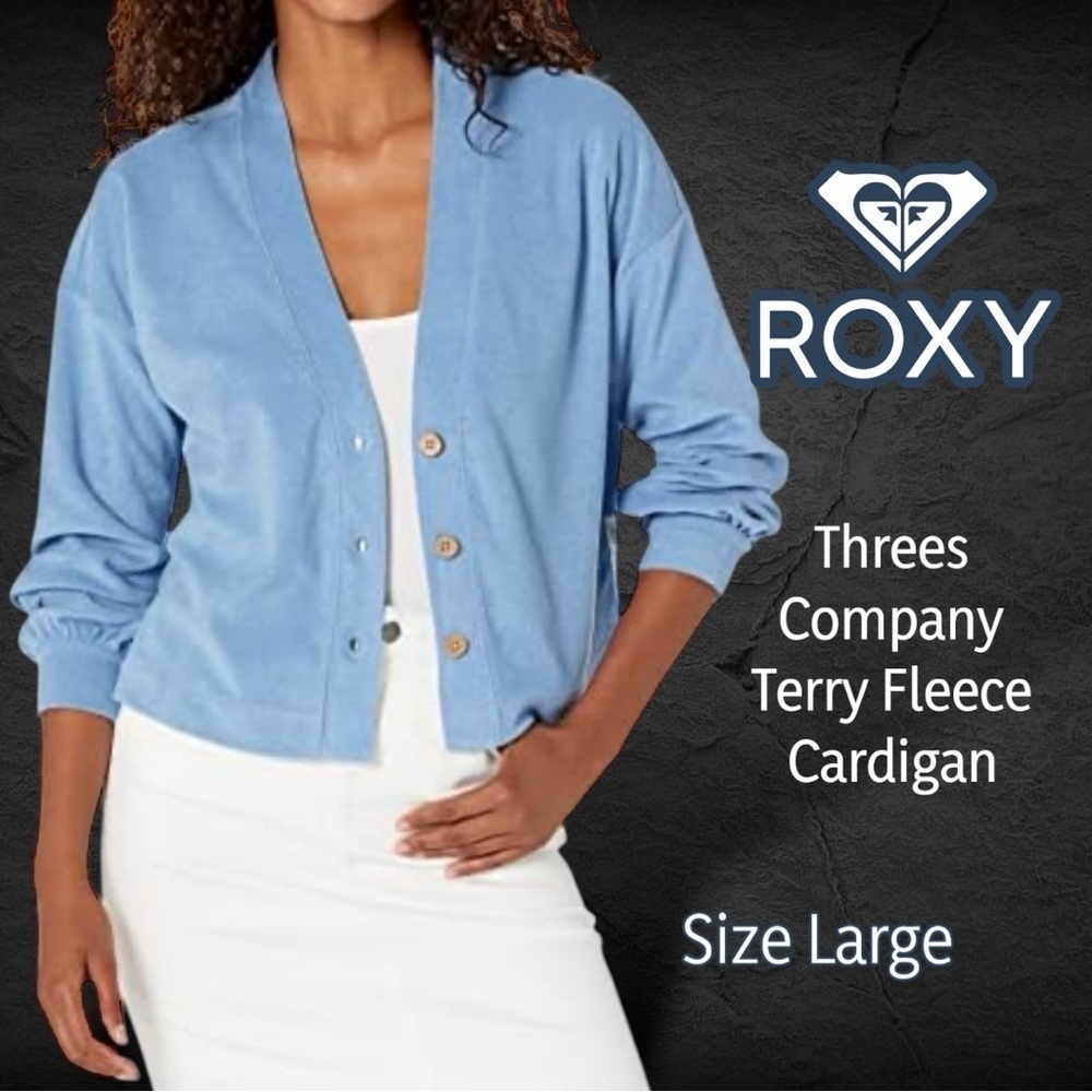 Roxy Light Blue Terry Fleece Cardigan